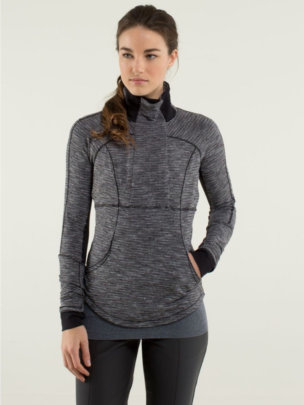 Lululemon Base Runner 1/2 Zip pullover in the Coco Pique Black White colorway